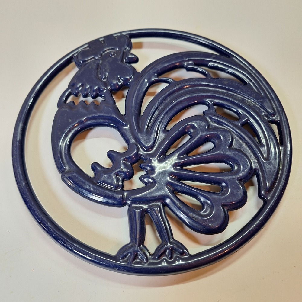 Cast Iron Rooster Trivet Blue Farmhouse Hot Plate Pot Holder Kitchen‎ Decor